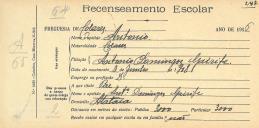 Recenseamento escolar de António Gairife, filho de António Domingos Gairife, morador na Atalaia.