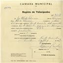 Registo de velocípede de marca L.R.S., com o nº 3003, em nome de José Alfredo Feleciano, morador em Fonte Aranha.