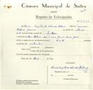 Registo de velocípede de marca M.a.M., com o nº 8908, em nome de Mário Augusto de Almeida Martins, morador em Mem Martins.