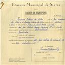 Registo de velocípede de marca International, com o nº 6039, em nome de Fernando Vitorino da Silva, morador em Sintra.