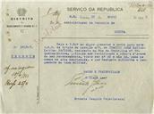 Ofício dirigido ao Administrador do Concelho de Sintra, proveniente do Chefe Interino do Distrito de Recrutamento e Reserva nº 7, Coronel Ernesto Joaquim Feio, referente ao envio do titulo de isenção m/5 de Joaquim José Matias Leiria, morador em Queluz.