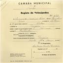 Registo de velocípede de marca Nacional, com o nº 1441, em nome de Armando Conceição Neves, morador em Tojeira.