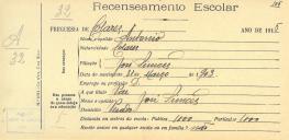 Recenseamento escolar de António Simões, filho de José Simões, morador no Penedo.