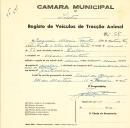 Registo de um veiculo de duas rodas tirado por um animal de espécie cavalar destinado a transporte de mercadorias em nome de Joaquim Moreira Fontes, morador em Mem Martins.