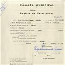 Registo de velocípede de marca Raio, com o nº 4375, em nome de José de Jesus Julião, morador em Seixal.