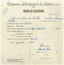 Registo de velocípede de marca Olga com motor, com o nº 5302, em nome de Luís de Almeida Castelo, morador em Sintra.
