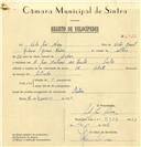 Registo de velocípede de marca Motorette, com o nº 6922, em nome de Vítor José Névoa, morador em Rua José Antunes dos Santos, Sintra.