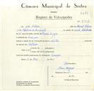 Registo de velocípede com o nº 8915, em nome de José Ribeiro, morador em Carenque.