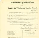 Registo de um veiculo de duas rodas tirado por um animal de espécie muar e asinina destinado a transporte de mercadorias em nome de Alfredo Rodrigues Conde, morador em Almargem do Bispo.