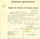 Registo de um veiculo de duas rodas tirado por dois animais de espécie muar destinado a transporte de mercadorias em nome de Joaquim Duarte Lemos, morador em Casal da Serra.