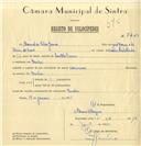 Registo de velocípede com o nº 7449, em nome de Manuel da Silva Gomes, morador em Queluz.