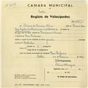 Registo de velocípede de marca Janita, com o nº 2378, em nome de Álvaro de Miranda Neves, morador em Pero Pinheiro.