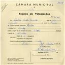 Registo de velocípede de marca Flecha, com o nº 3866, em nome de Sebastião Canhão Ramalho, morador em Queluz.