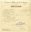 Registo de velocípede com o nº 7821, em nome de José Martins Marreiro, morador em Morelena.