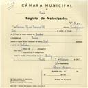 Registo de velocípede de marca Royal, com o nº 4041, em nome de Francisco Alonso Rodrigues Pita, morador em Queluz.