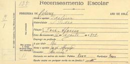 Recenseamento escolar de Idalina Afonso, filha de José Afonso, moradora nas Azenhas do Mar.