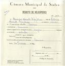 Registo de velocípede de marca Origan, com o nº 5054, em nome de Henrique Duarte Epifânio, morador em Carenque.