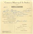 Registo de velocípede com o nº 6999, em nome de João Barrela, morador em Ribeira de Sintra.