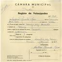 Registo de velocípede de marca Pombal, com o nº 3913, em nome de António Ricardo Rosa, morador em Sabugo.