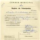 Registo de velocípede de marca Raleigh com o nº 4034, em nome de Companhias Reunidas de Gás e Eletricidade, com sede na Avª Heliodoro Salgado nº 44, Sintra.