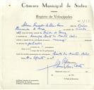 Registo de velocípede de marca Nacional, com o nº 9199, em nome de Silvério Fernandes da Silva Sousa, morador em Carenque.