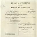 Registo de velocípede de marca Oriental, com o nº 4852, em nome de João da Silva, morador em Mem Martins.