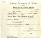 Registo de velocípede de marca FBM, com o nº 9887, em nome de Vítor José Névoa, morador em Rua José Antunes dos Santos, Sintra.