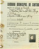 Registo de matricula de velocipedista em nome de H. Dinis Alves Campelo, morador em Albarraque, com o nº de inscrição 988-A.