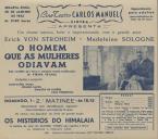 Programa do filme "O Homem que as Mulheres Odiavam" realizado por Pierre Chanal com a participação de Erich Von Stroheim e Madeleine Sologne.