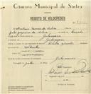 Registo de velocípede de marca Pombal, com o nº 8122, em nome de António Morais da Silva, morador em Galamares.