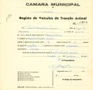 Registo de um veiculo de duas rodas tirado por um animal de espécie cavalar destinado a transporte de mercadorias em nome de Pedro de Almeida Fernandes, morador no Casal da Portela, Sintra.