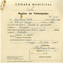 Registo de velocípede de marca L.R.S., com o nº 4229, em nome de Diogo Marques Simões, morador em Carenque.