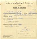 Registo de velocípede de marca Império, com o nº 7831, em nome de António Francisco dos Reis, morador em Queluz.