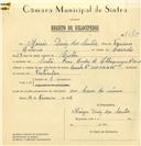 Registo de velocípede de marca Cicles Pombal, com o nº 7675, em nome de Moisés Dinis dos Santos, morador em Rua André de Albuquerque, Sintra.