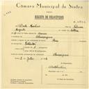 Registo de velocípede de marca Raio, com o nº 5834, em nome de Alberto Martins, morador em Almoçageme.