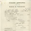 Registo de velocípede com o nº 4555, em nome de João Dias Costa, morador em Agualva.