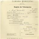 Registo de velocípede de marca Oriental, com o nº 1208, em nome de Simão José da Silva, morador em Ranholas.