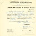 Registo de um veiculo de duas rodas tirado por um animal de espécie cavalar destinado a transporte de mercadorias em nome de Alfredo Francisco dos Santos, morador na Ribeira do Papel em Belas.