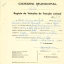 Registo de um veiculo de duas rodas tirado por um animal de espécie cavalar destinado a transporte de mercadorias em nome de Alfredo Francisco dos Santos, morador na Ribeira do Papel em Belas.