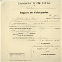 Registo de velocípede de marca Olga, com o nº 1014, em nome de Maria da Luz, moradora em Cacem.