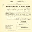 Registo de um veiculo de duas rodas tirado por um animal de espécie muar destinado a transporte de mercadorias em nome de Manuel Martins Henriques, morador no Cacém.