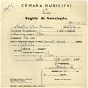 Registo de velocípede com o nº 4120, em nome de Cesaltino António Quaresma, morador em S. Pedro de Sintra.