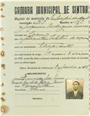 Registo de matricula de velocipedista em nome de Joaquim Rodrigues Soares, morador em Cacém, com o nº de inscrição 919.