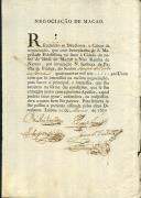 Apólice passada a José de Pinho e Sousa para participar na negociação da nau Rainha de Nantes pela viagem que fez a Macau.