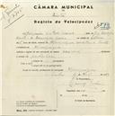 Registo de velocípede de marca Nacional, com o nº 4574, em nome de Joaquim dos Reis Marcos, morador em Alfaquiques.