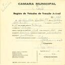 Registo de um veiculo de duas rodas tirado por dois animais de espécie bovina destinado a transporte de mercadorias em nome de António Alves Martins Júnior, morador no Sabugo.