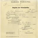 Registo de velocípede de marca Toman, com o nº 930, em nome de José Raimundo, morador em Pero Pinheiro.