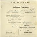 Registo de velocípede de marca Aprilia, com o nº 2681, em nome de António Benjamim Cristovão, morador em Montelavar