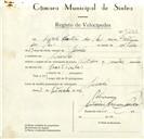 Registo de velocípede de marca Vitória, com o nº 9248, em nome de Alfredo Costa dos Reis, morador em Linhó.