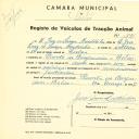 Registo de um veiculo de duas rodas tirado por um animal de espécie asinina destinado a transporte de mercadorias em nome de José de Sousa Coutinho, morador na Quinta do Bonjardim, Belas.